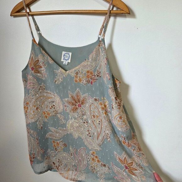 LIKE NEW BLUE RAIN FLORAL BOHO V NECK TANK TOP SIZE SMALL - Picture 2 of 15